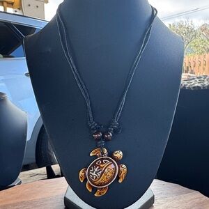 Artisan Turtle Pendant Necklace - Gold and Brown